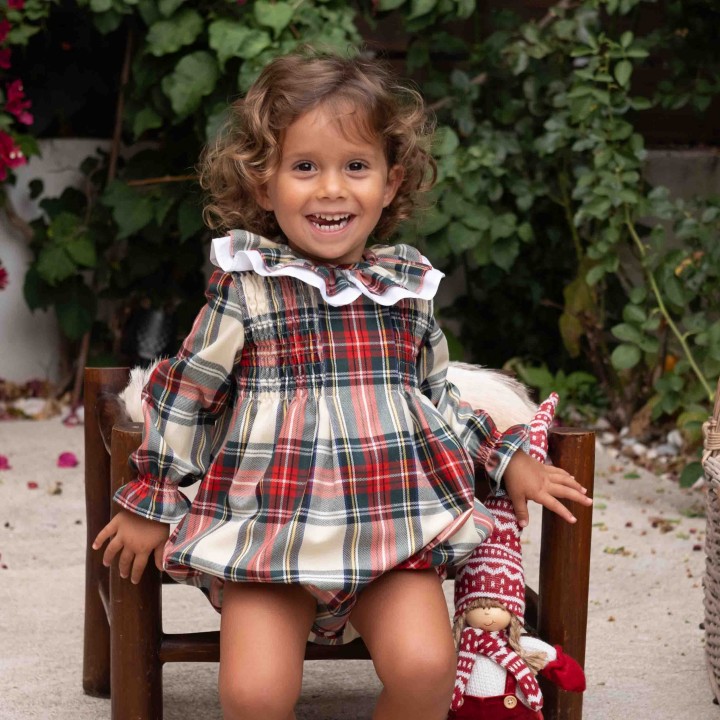 Tartan Romper with Frilly Collar