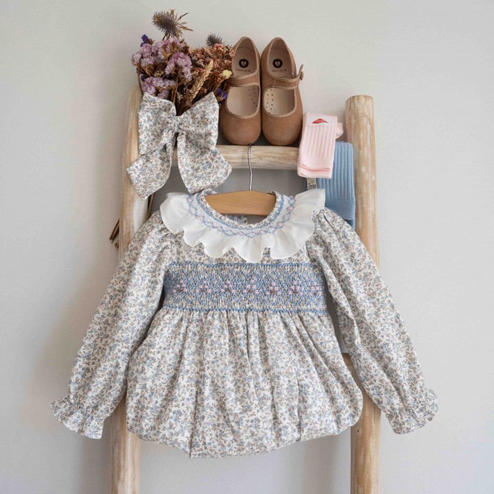 Hand Smocked floral  Romper 