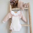 Pink Pique Romper  with lace trim