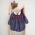 Plaid Hand Smocked  Romper with Peter Pan collar